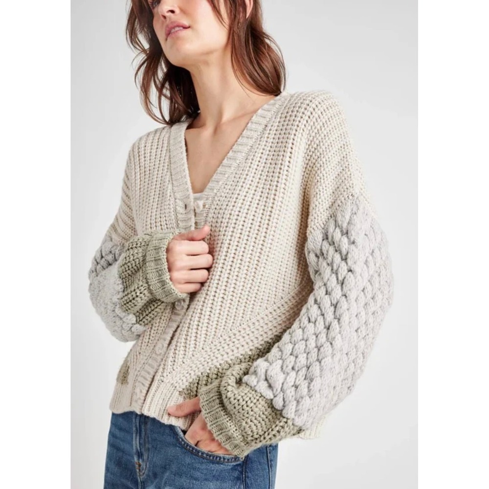 Splendid Margo Cardigan Chunky Knit V Neck Colorblock Oversized Womens Size M